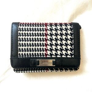 Vintage Lauren Ralph Lauren Houndstooth Card Wallet trifold black cream and red